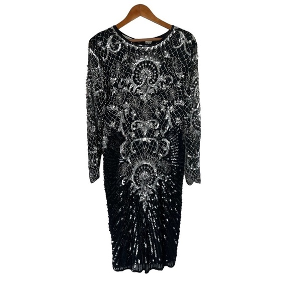 VINTAGE CHAMPELLYSE Great Gatsby Beaded Cocktail Long Sleeve Midi Dress - Picture 2 of 13